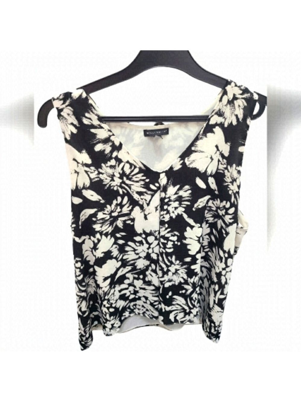 WILLI SMITH Sleeveless Black & White Floral Blouse Size XL